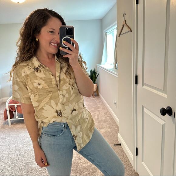 Vintage Liz Claiborne Neutral Floral Silk Blouse Large - Picture 4 of 10